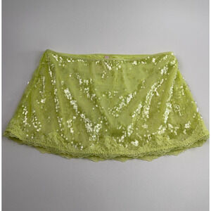 Victoria's Secret Sequin Neon Yellow Mini Skirt w/Built-in Panties  Size L
